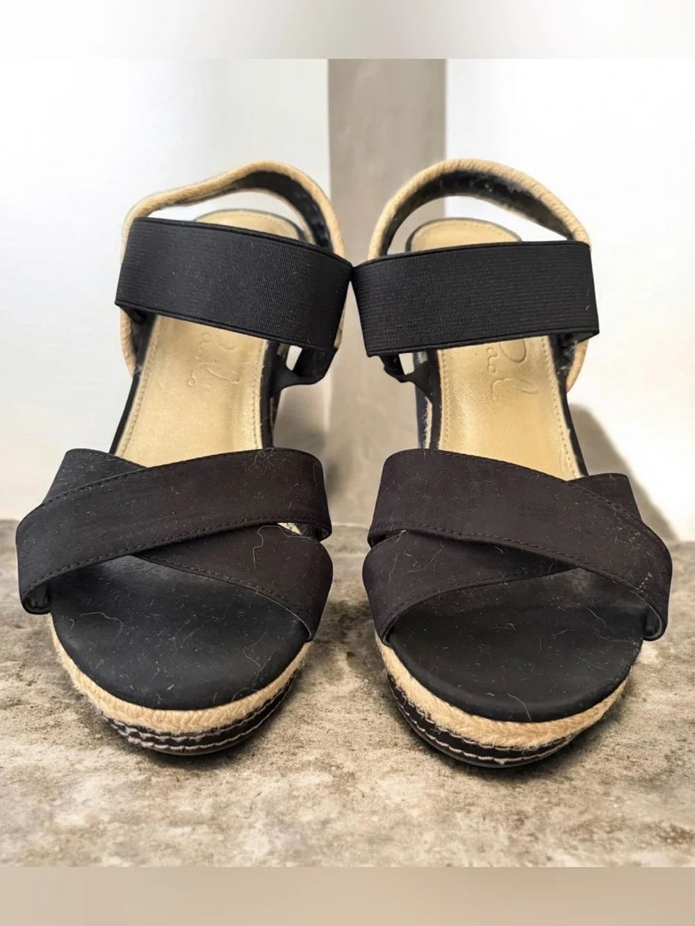 Studio Paolo Black Strappy Slip On Wedge Espadrille Sandals Size 7